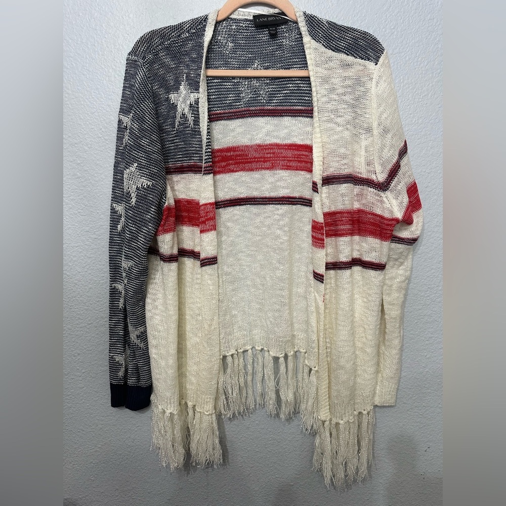 EUC Sz 18/20 Women's Fringed Sweater with Stars and Stripes